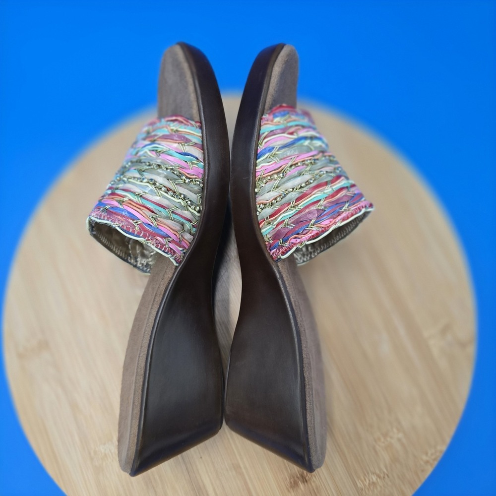A2 By Aerosoles Sandals Womens 9.5 Say Yes Woven Slip On Wedge Heels Brown Multi - Picture 5 of 8